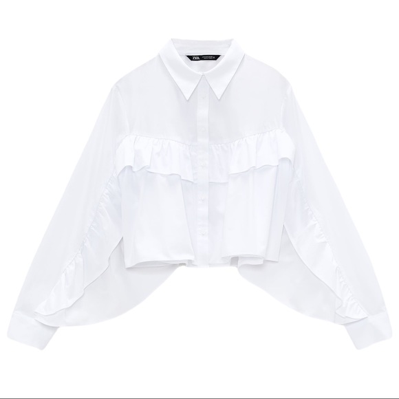 ZARA Frilly Exaggerated Ruffle Sleeve Poplin Button Down Cotton Pirate Blouse - Picture 4 of 13